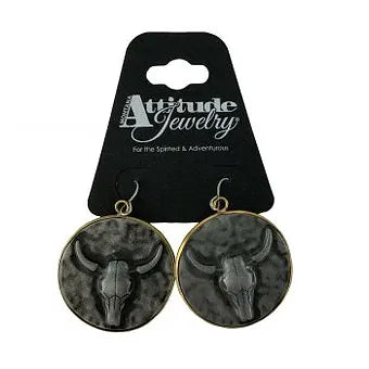 Attitude by Montana Silversmiths Black Longhorn On Silver Disk Earrings