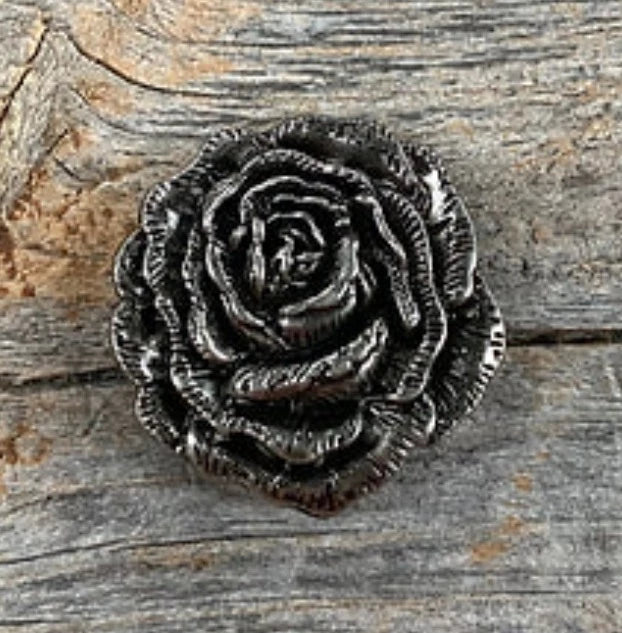 1 1/2" Antique Silver Rose Concho/Scarf Slide