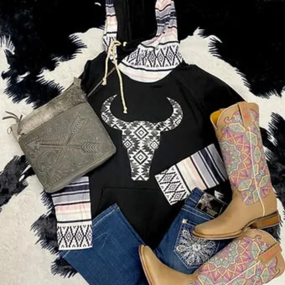 Aztec Skull Print Hoodie