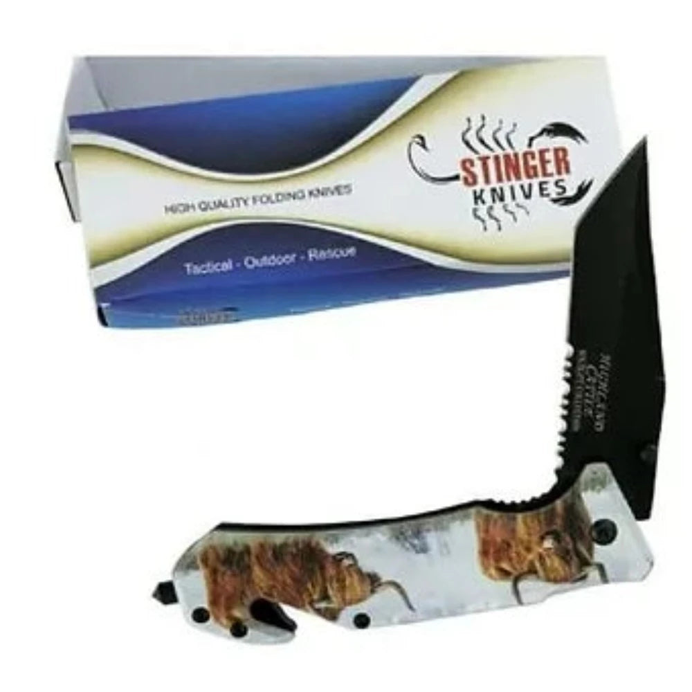 8 1/2" long HIGHLAND CATTLE PRINT TACTICAL KNIFE