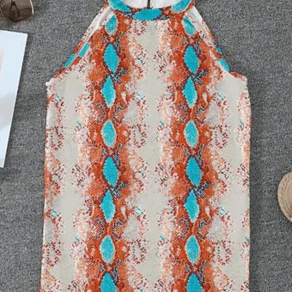 Orange Snakeskin Print Tank Top