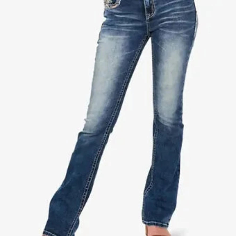 Women's Grace In LA DREAM CATCHER WESTERN DENIM BOOTCUT JEANS