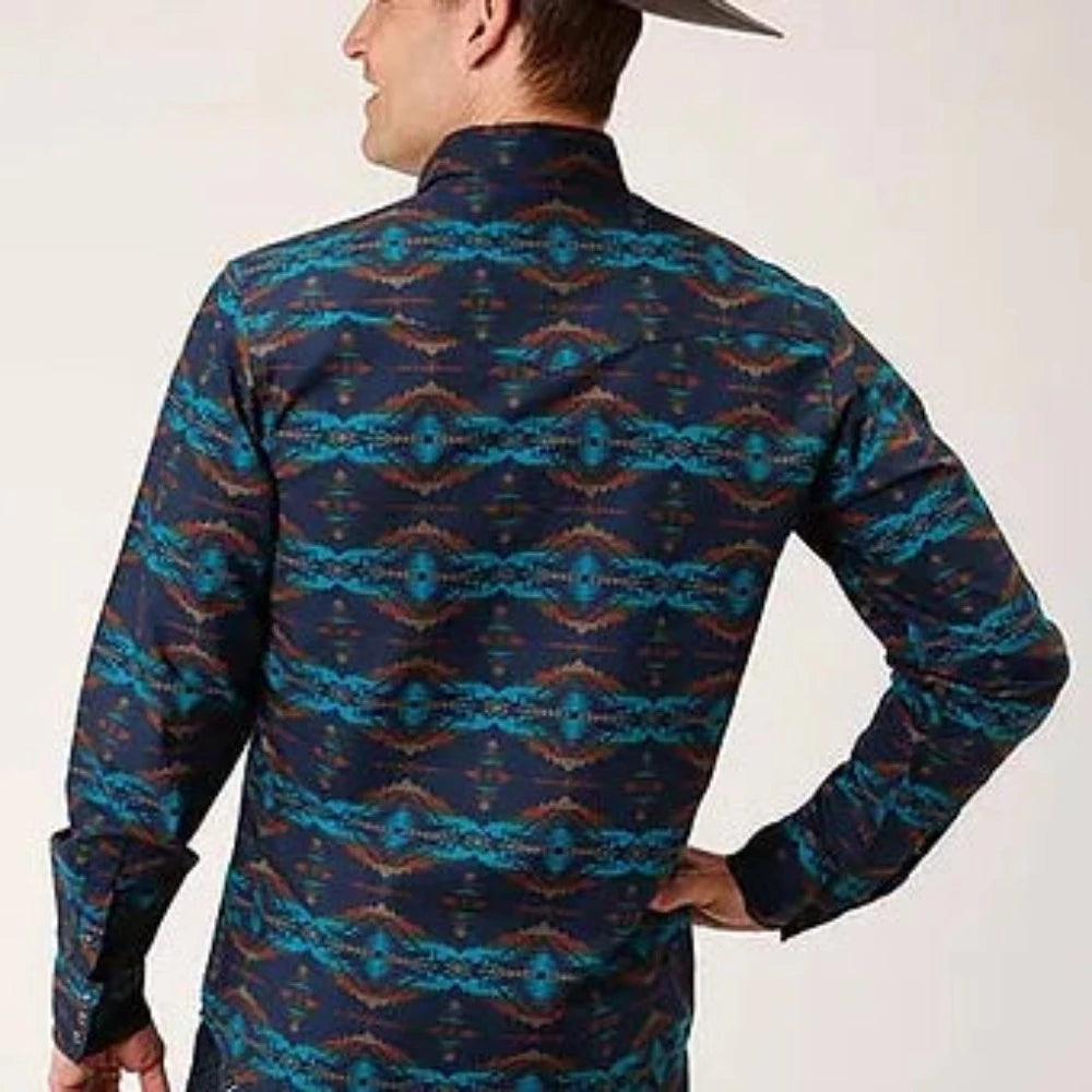 Men's Roper Horizontal Print Blanket Design Western Shirt
