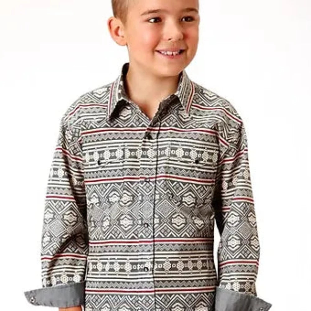 Boy's Roper Gray Aztec Horizontal Western Shirt