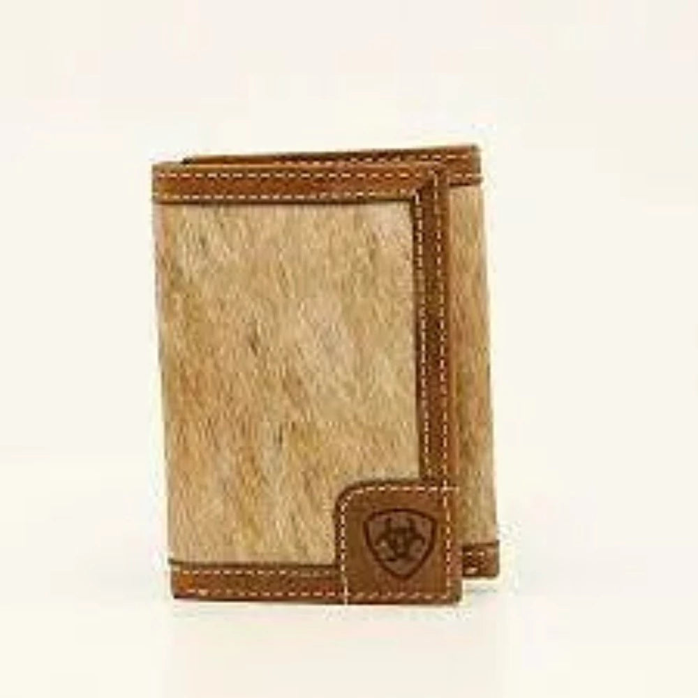 Ariat Men's Brown Hair-On Leather Tri-Fold Wallet