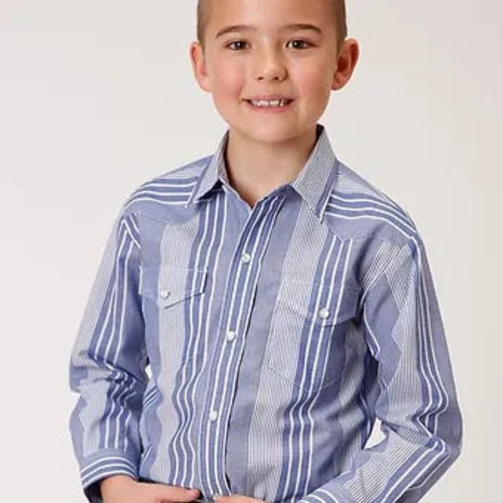Boy's Blue & White Striped Western Shirt