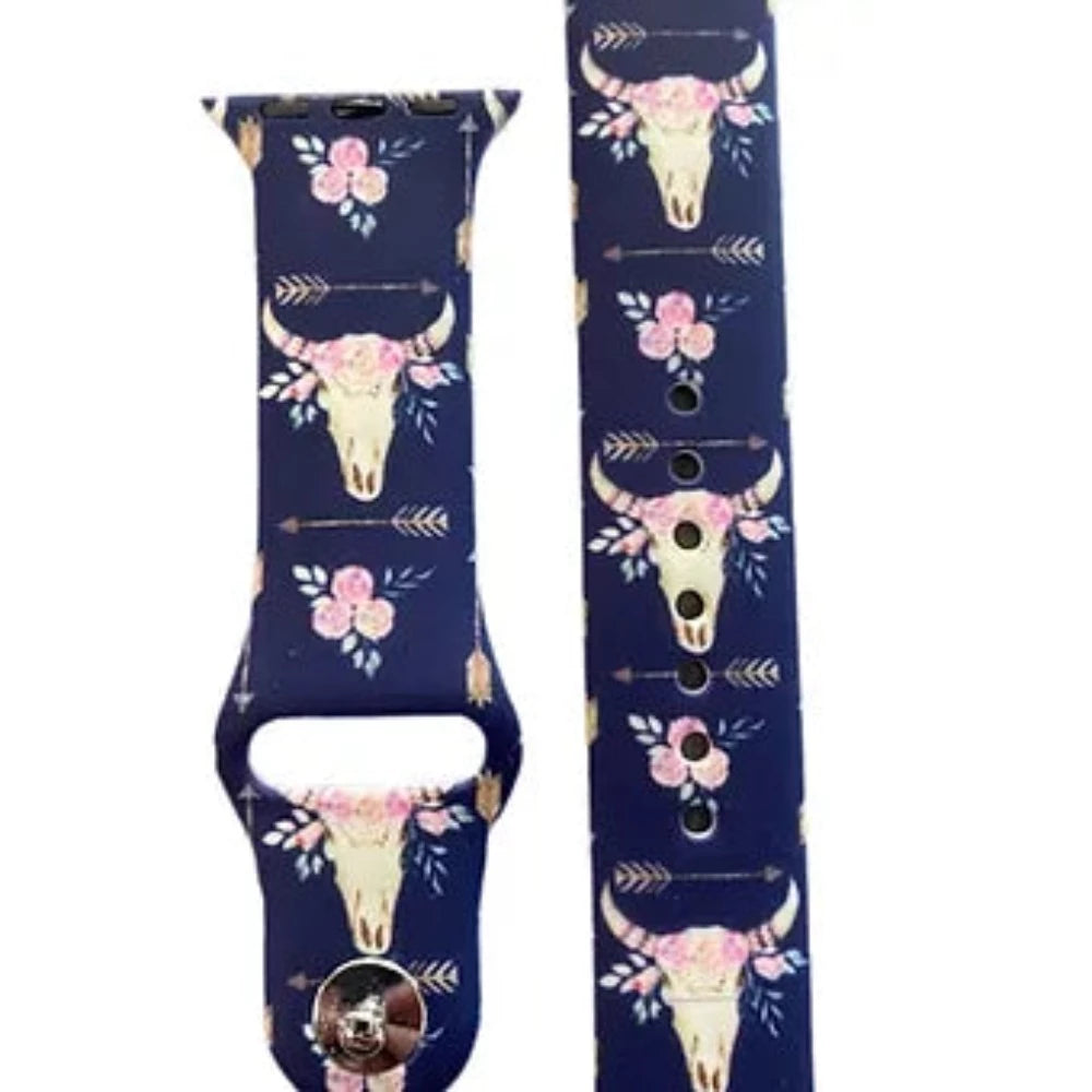 Navy & Steerhead Apple Watch Band w/ Flowers & Arrows 38/40mm