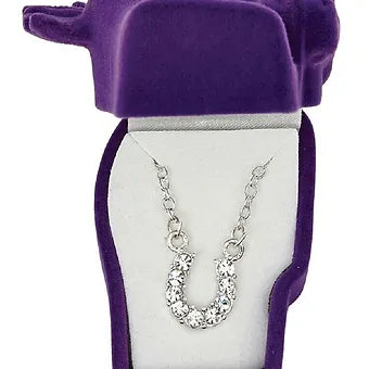Clear Rhinestone Horseshoe Pendent Necklace