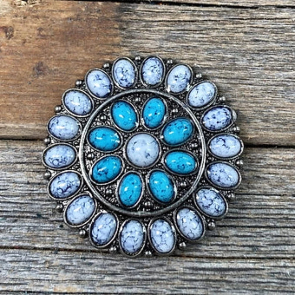1 1/2" Turquoise & White Turquoise Concho/Scarf Slide