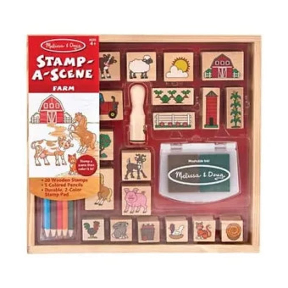 Melissa & Doug STAMP-A-SCENE FARM w/ 20 Stamps Colored pencils Stamp pad
