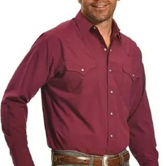 Ely Cattleman Men's Solid Burgundy Western Shirt