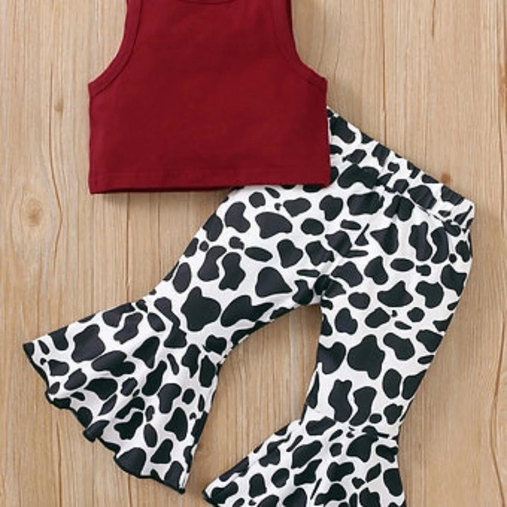 Baby 'Mama' Tank Top & Cow Print Flare Leg Pants