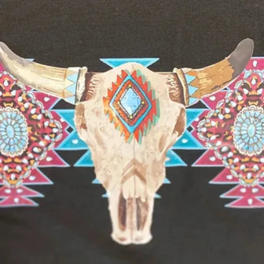 Women's Skull & Aztec Design Black Shirt