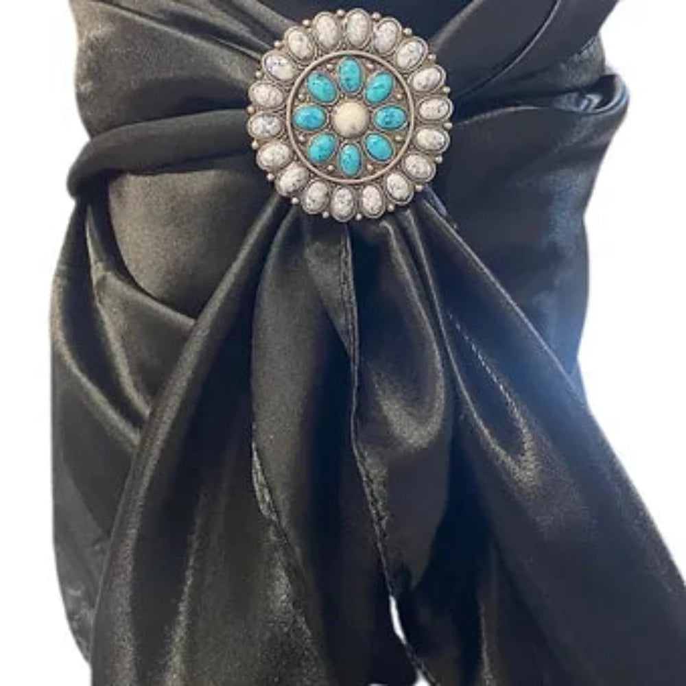 1 1/2" Turquoise & White Turquoise Concho/Scarf Slide