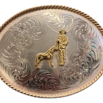 Montana Silversmiths Engraved German Silver Belt Buckle w/ Gold - 8 Styles