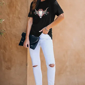 Black Western Skull Graphic T-Shirt