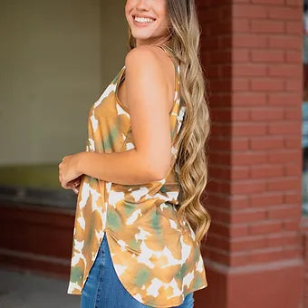 Lucky & Blessed Brown Cowhide Print Tank Top