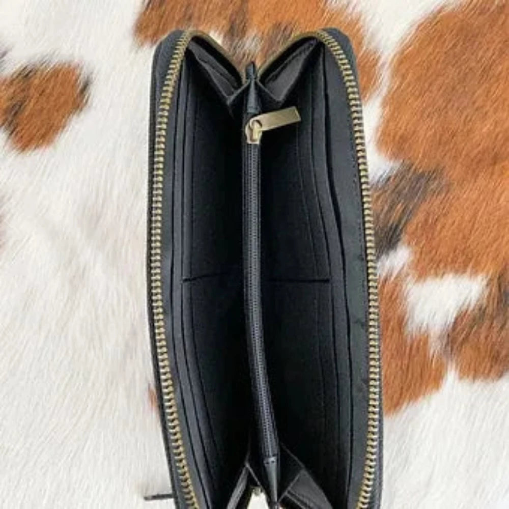 Genuine Leather Floral Basket Weave Clutch Wallet