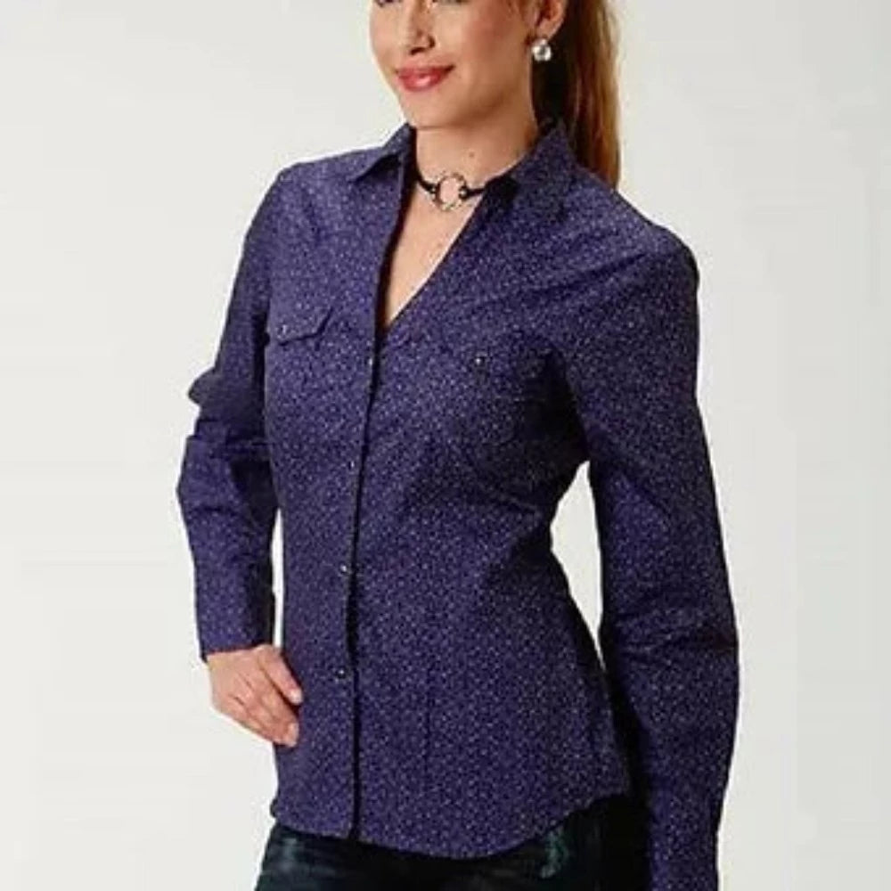 Roper Women's Purple Black MEDALLION WESTERN SHIRT w/ Snaps