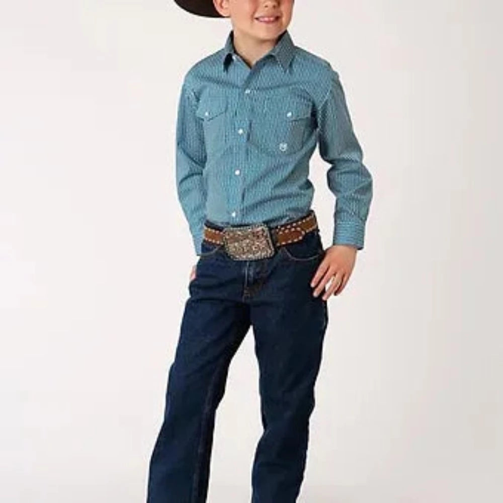Boy's Teal Arrow Print Western Shirt