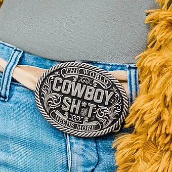 Montana Silversmiths Antiqued 'The World Needs More Cowboy Sh*t' Belt Buckle