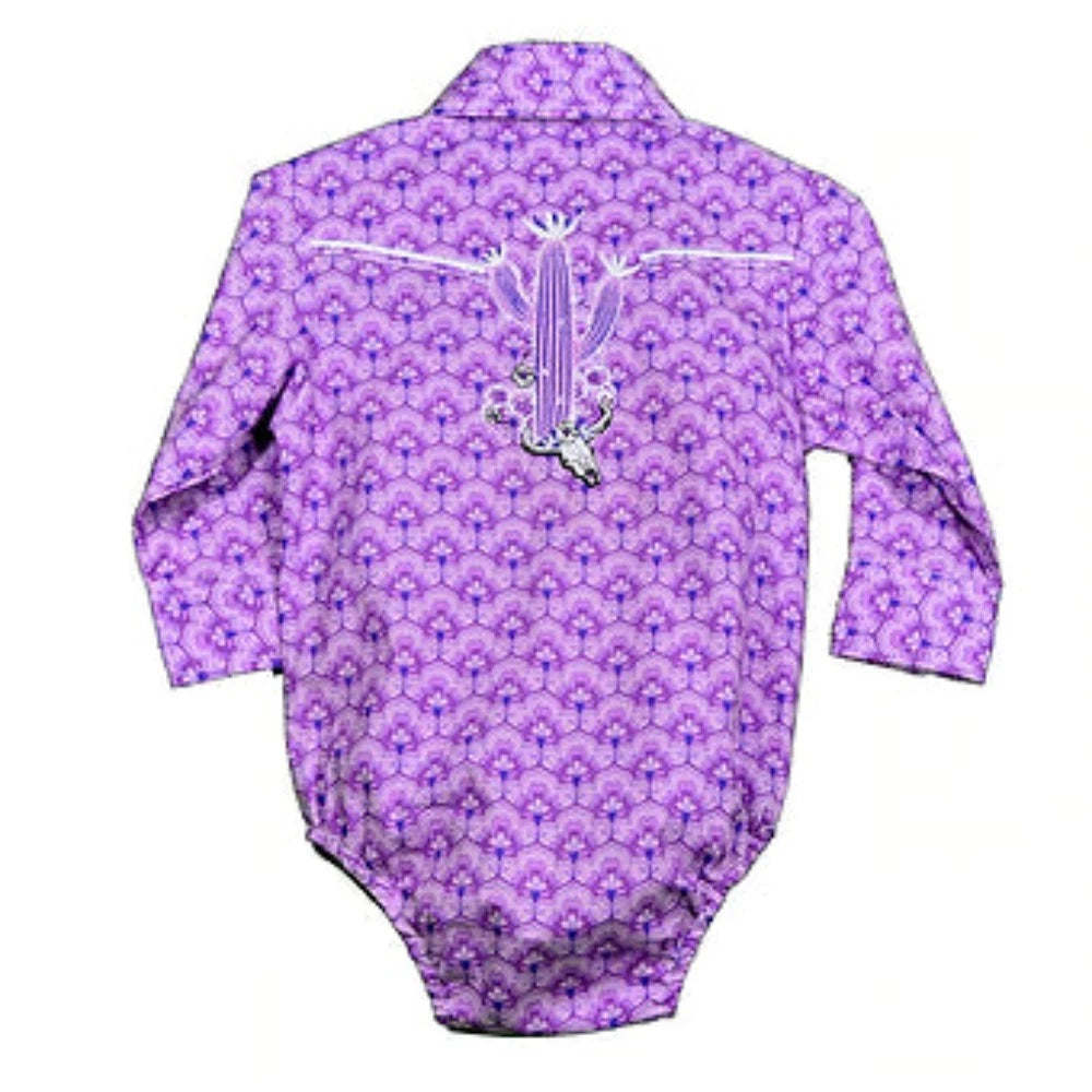 Infant girl's Cowgirl Hardware Purple Cactus Print Romper Onesie