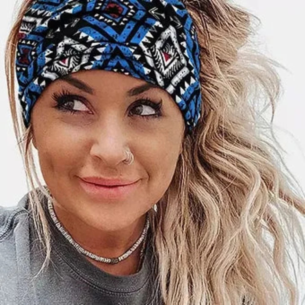 Blue Tribal Aztec Pattern Headband