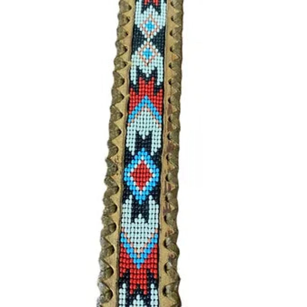 Showman Genuine Leather White/Red/Black Beaded Dog Collar
