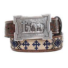 3D Belt Co. Youth boy's Aztec Belt w/ Praying Cowboy Belt Buckle