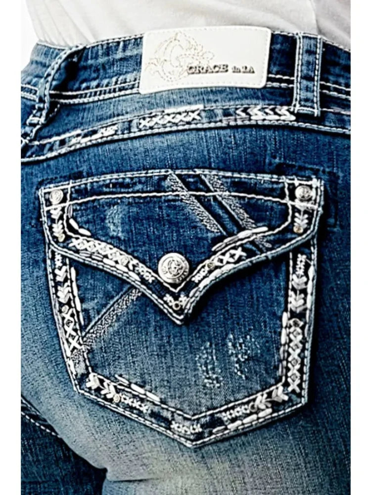 Border Embroidery Mid Rise Boot Cut | EB-51776
