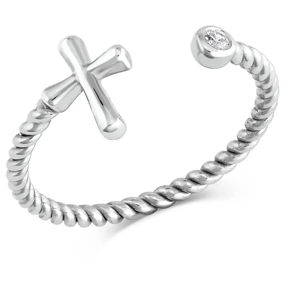 Montana Silversmiths 'Faith on Full' Adjustable Cross Ring w/ Crystal