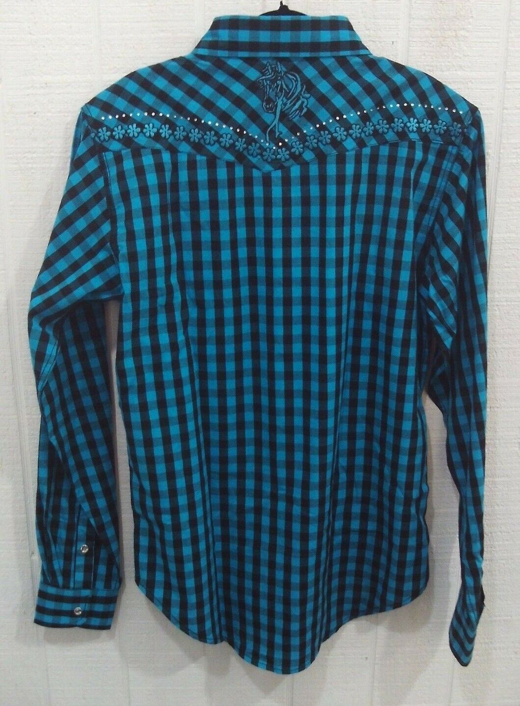 Cowgirl Hardware Youth Girl's Black & Turquoise Plaid Western Shirt