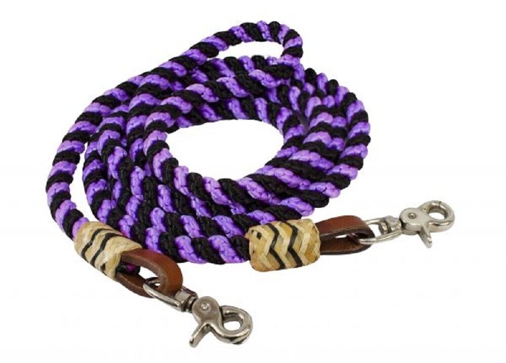 8' ROLLED BRAIDED NYLON BARREL REINS w/ Scissor snap