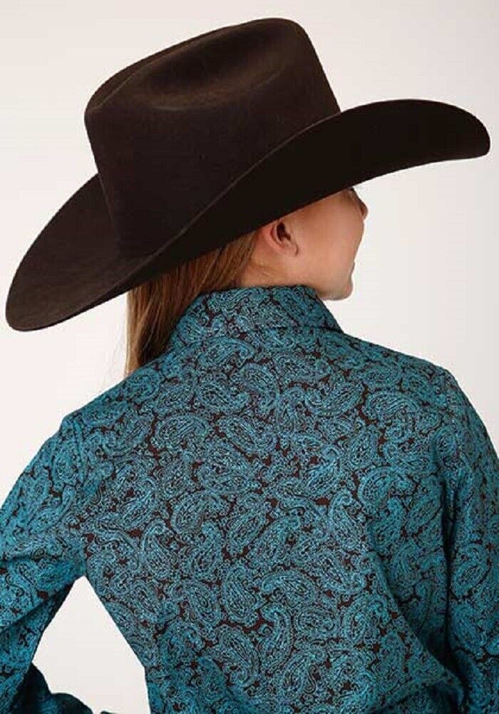 Youth Girl's Roper Light blue & brown AGAVE PAISLEY WESTERN SHIRT