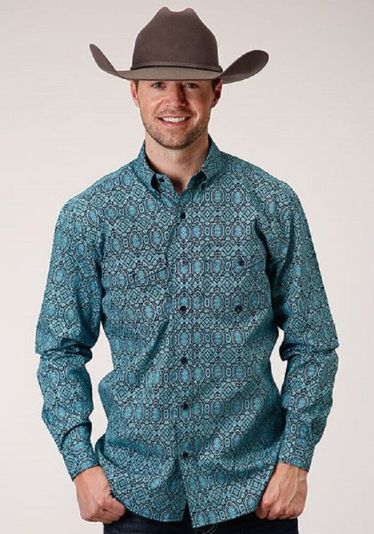 Men's Roper Teal MEDALLION PAISLEY WESTERN SHIRT w Buttons
