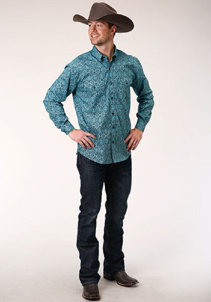 Men's Roper Teal MEDALLION PAISLEY WESTERN SHIRT w Buttons