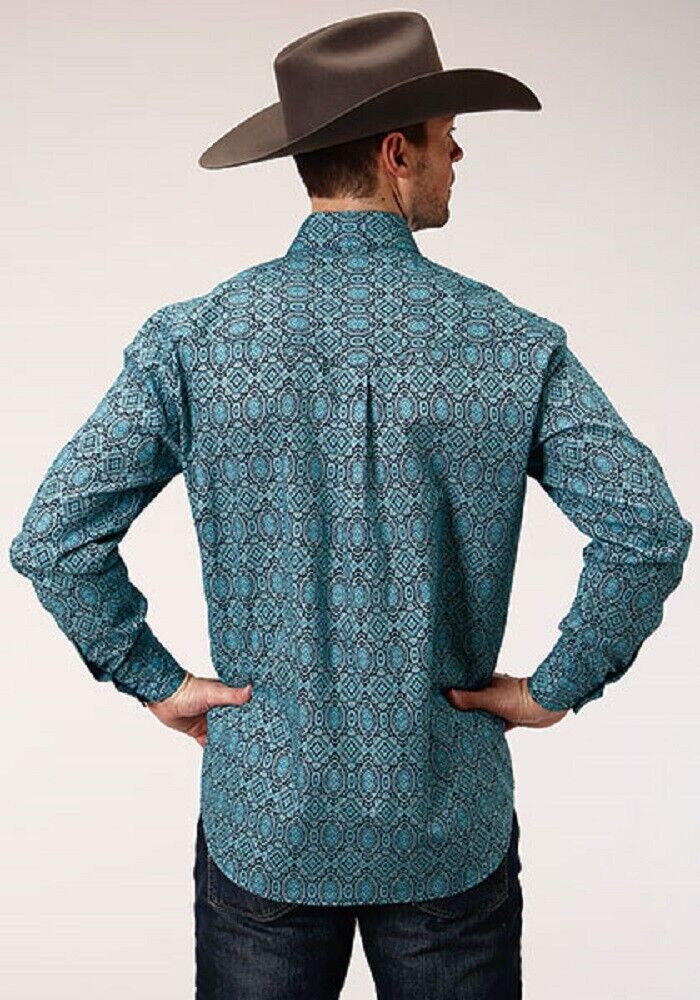 Men's Roper Teal MEDALLION PAISLEY WESTERN SHIRT w Buttons