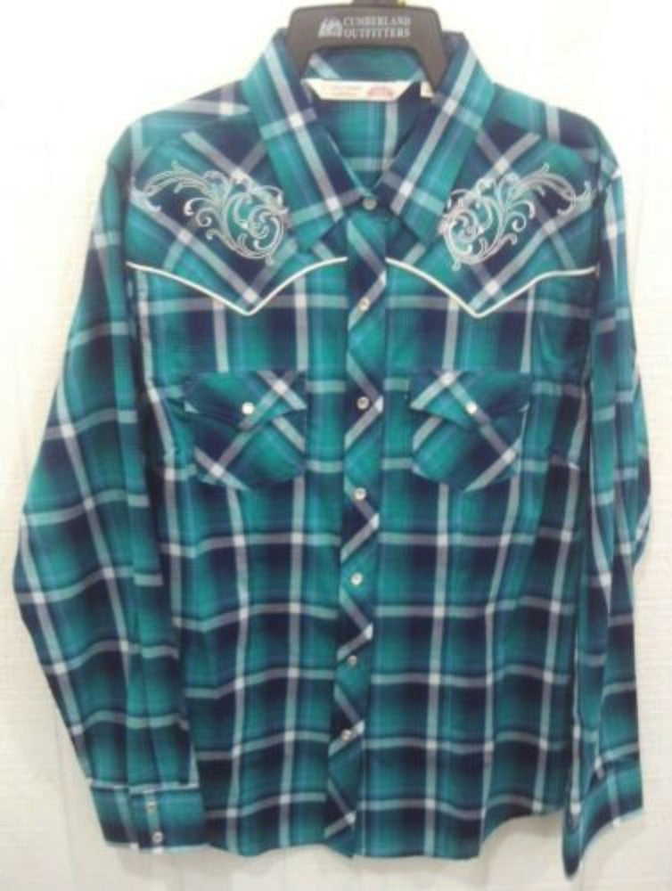 Cumberland Outfitters Women's Turquoise Plaid Shirt
