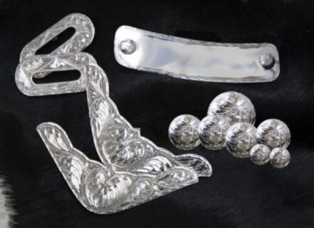12 Piece Engraved Silver Trim Saddle Kit