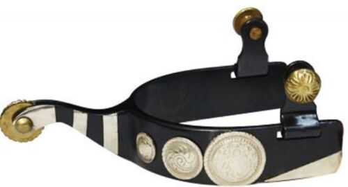 Black Steel Spurs w/ 2" Shank 1" Band Engraved conchos