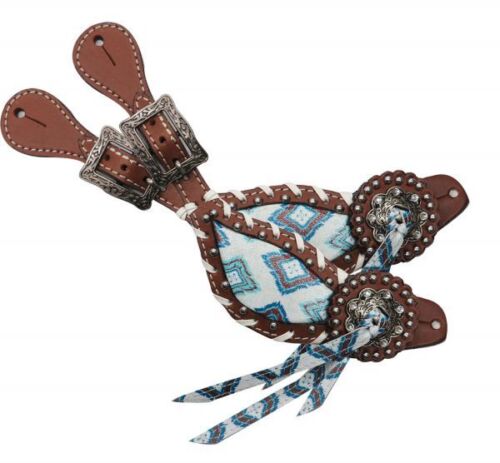Showman Medium Oil Leather Turquoise Navajo Print Spur Straps