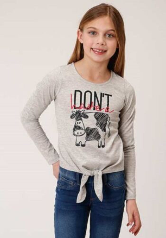 Youth girl's Gray 'DON'T HAVE A' COW LONG SLEEVE SHIRT