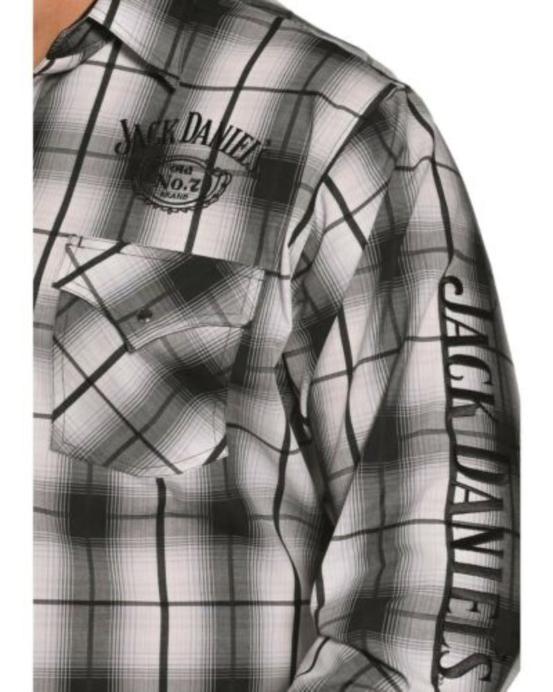 Men's White gray black JACK DANIEL'S PLAID WESTERN SHIRT