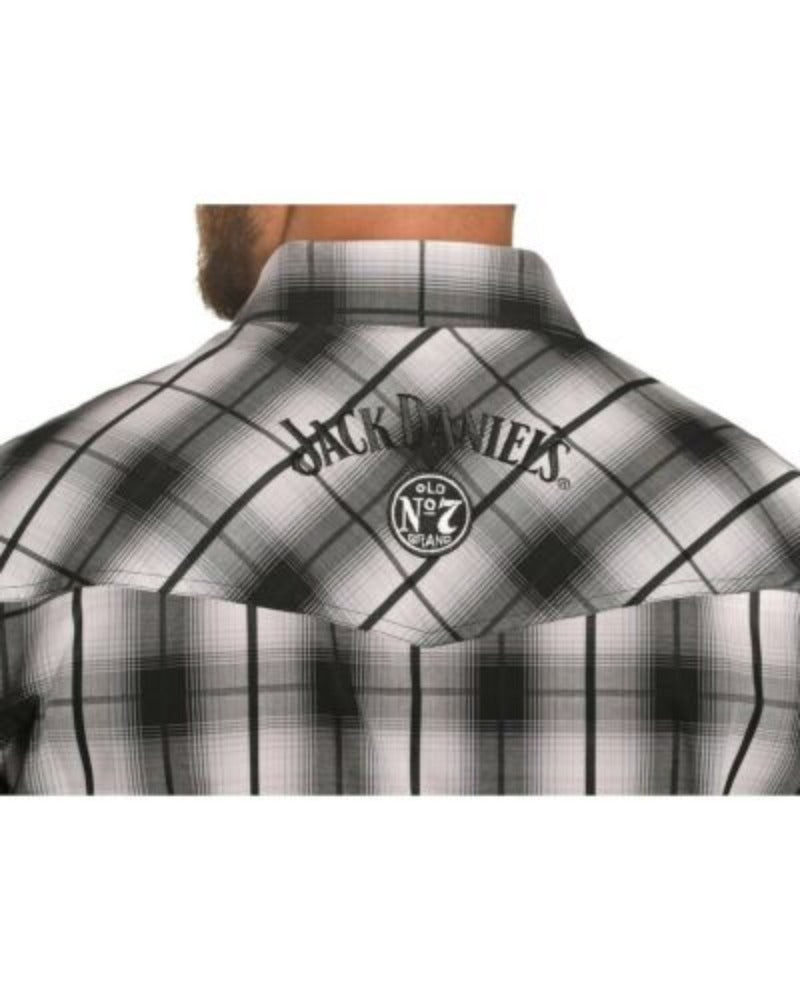 Men's White gray black JACK DANIEL'S PLAID WESTERN SHIRT