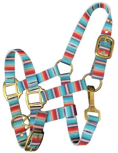 Adjustable Premium NYLON TURQUOISE SERAPE PRINT PONY HALTER w/ Brass hardware