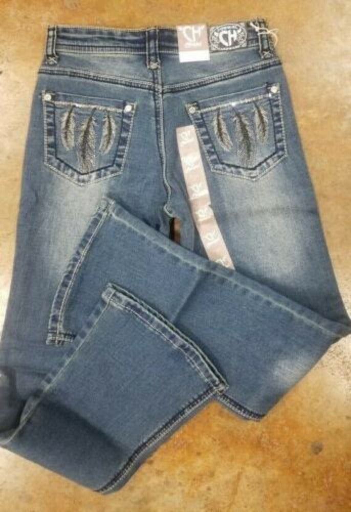 Cowgirl Hardware Youth Girl's Western Jeans w/ Silver Feathers