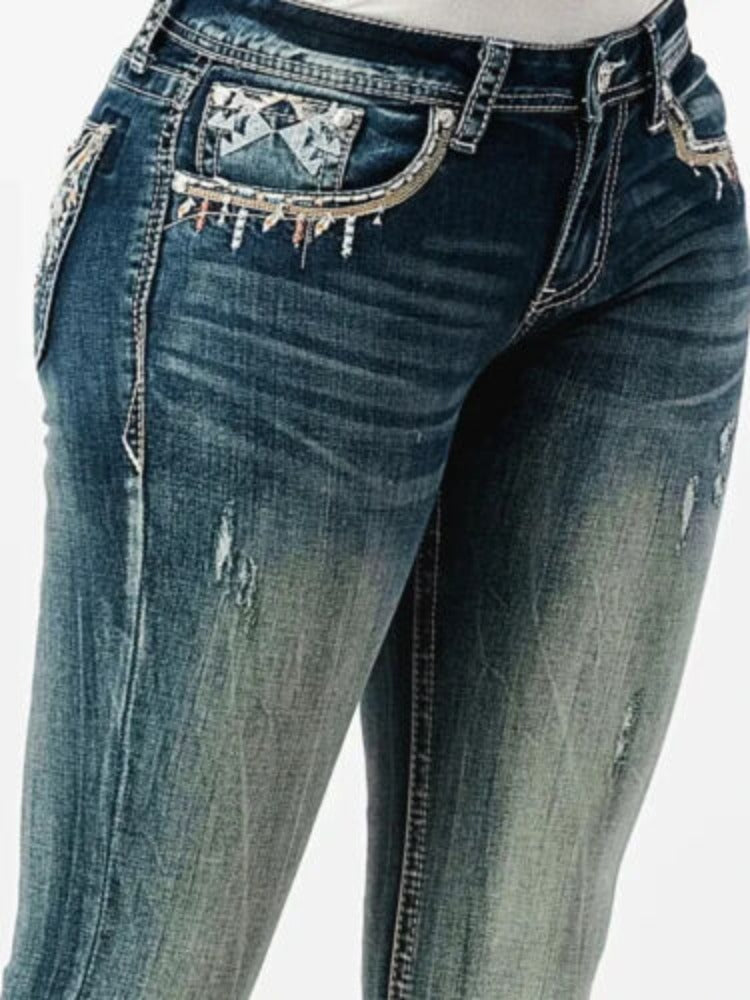 Grace in LA Women's Skull Dream Catcher Bootcut Jeans