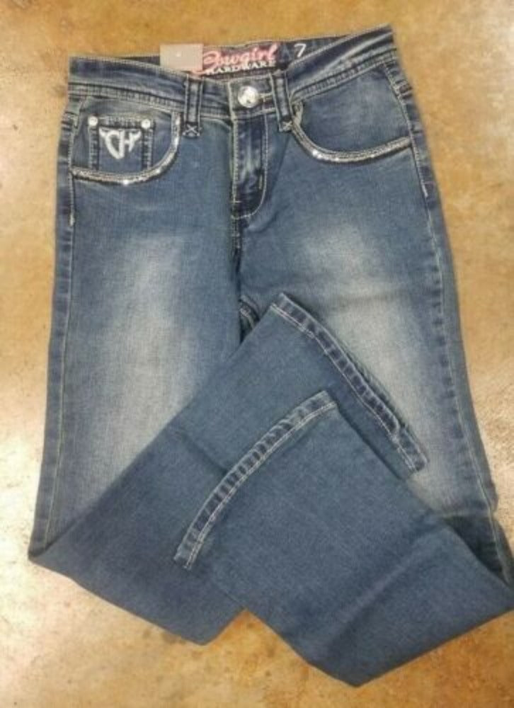 Cowgirl Hardware Youth Girl's Western Jeans w/ Silver Feathers