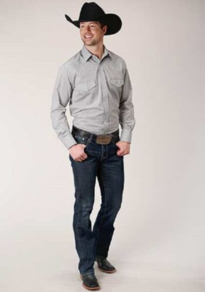 Men's Roper GRAY & WHITE PRINT WESTERN SHIRT w/ Snaps