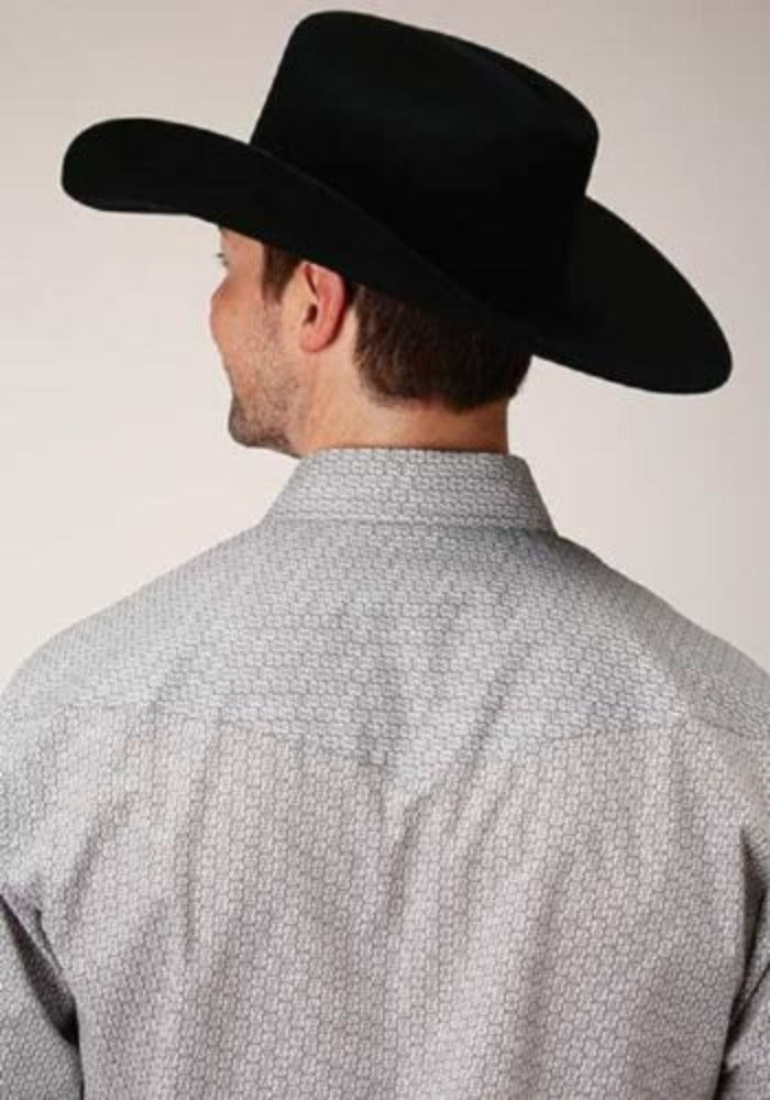 Men's Roper GRAY & WHITE PRINT WESTERN SHIRT w/ Snaps